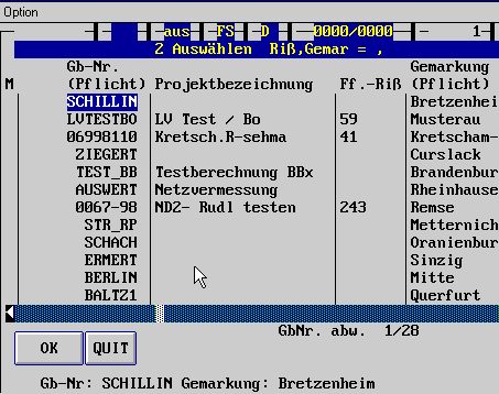 Tabelle der Projekte (8 KB)
