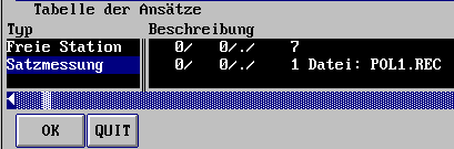 Die Tabelle der Anstze nach dem Einlesen mit Satzmessung, Leerzeile und Freier Station (4 KB)
