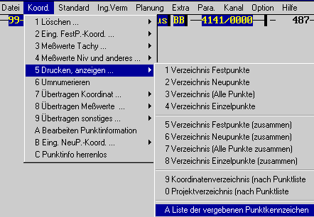 Aufruf Liste der vergebenen Punktkennzeichen (8 KB)