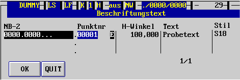 Die Eingabetabelle, linke Hlfte mit Punktnr, H-Winkel oder Richtung und dem Textfeld. (6KB)
