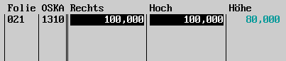 Die rechte Seite der Tabelle mit Stil, Folie, OSKA und dem Rechtswert, Hochwert, Hhe. (5 KB)